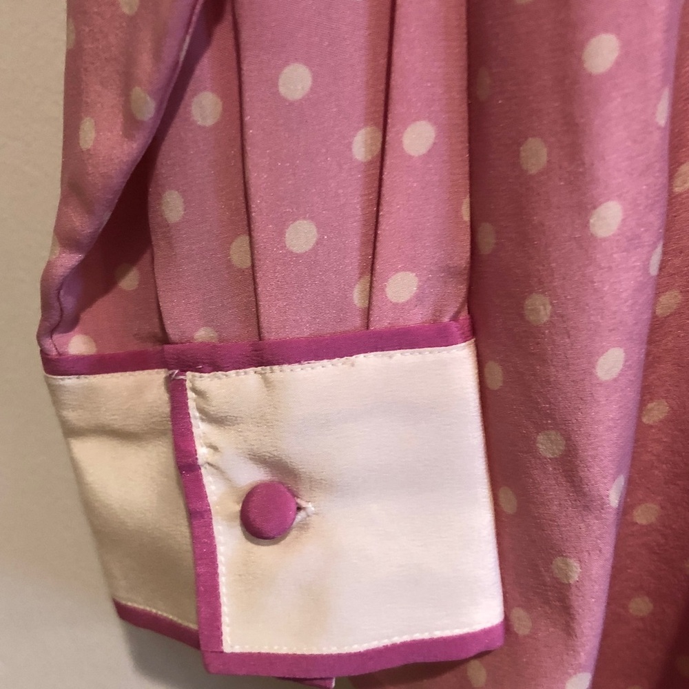 Bob Mackie Pink Polka Dot Embroidered Silk Blouse - Picture 9 of 15